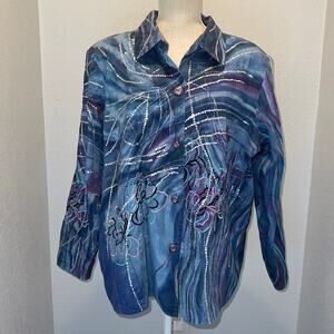INDIGO MOON BLUE & PURPLE EMBELLISHED LONG SLEEVE BLAZER SIZE 1X